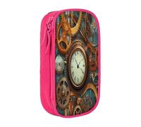 Large Capacity Double Layer Pencil Case, 2 Zipper Compartments & Organizer Pockets for School College Office Travel, Clocks And Gears pencase, Premium Oxford Fabric Pencil Box, Makeup Bag Organizer