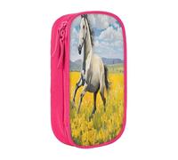 Large Capacity Double Layer Pencil Case, 2 Zipper Compartments & Organizer Pockets for School College Office Travel, Horses Running Art pencase, Premium Oxford Fabric Pencil Box, Makeup Bag Organizer