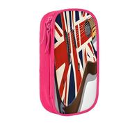 Large Capacity Double Layer Pencil Case, 2 Zipper Compartments & Organizer Pockets for School College Office Travel, Guitar British Flag pencase, Premium Oxford Fabric Pencil Box, Makeup Bag Organizer