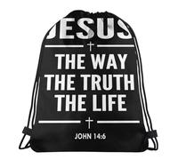 Large-Capacity Drawstring Gym Bag Jesus The Way The Truth The Life John 146 Sports Travel Bag Lightweight Gym Sack For Sports, Travel, Campus