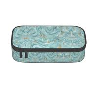 Large Capacity Durable Azurite Teal and Foil Gold Oil Marble Pattern Printed Pencil Case,Portable Cosmetic Bag,Office Stationery Storage Bag.