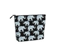 Large Capacity Elephant Print Fake Hemp Makeup Bag,Toiletry Bag,Travel Bag Pouch with Zipper.