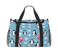Large Capacity Foldable Carry Bag with Penguin and Snowflakes Print for Airplane Getaways