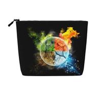 Large Capacity Four Elements Printed Single-Layer Faux Linen Cosmetic Bag Personal Care Organizer Suitable for Various Occasions