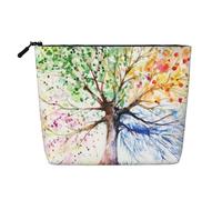 Large Capacity Four Seasons Spring Tree Printed Single-Layer Faux Linen Cosmetic Bag Personal Care Organizer Suitable for Various Occasions