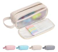 Large Capacity Girls Pencil Case with Compartments - Durable & Waterproof Stationery Organizer, Holds 60 Pens, Multi-Purpose Pouch for Students & Office, Smooth Zipper, Portable with Handle (white)