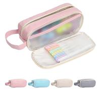Large Capacity Girls Pencil Case with Compartments - Durable & Waterproof Stationery Organizer, Holds 60 Pens, Multi-Purpose Pouch for Students & Office, Smooth Zipper, Portable with Handle (pink)