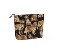 Large Capacity Golden Retrievers Print Fake Hemp Makeup Bag,Toiletry Bag,Travel Bag Pouch with Zipper.