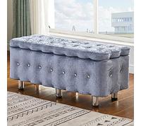Large Capacity Grey Storage Bench, Rectangular Upholstered Footstool with Metal Legs, Button Tufted Design, Ideal for Living Room & Bedroom, 100x40x42cm (39x16x17inch)