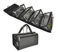 Large Capacity Hanging Eco Polyester Travel Toiletry Bag Makeup Cosmetic Bag 4-in-1 Roll-Up Make Up Storage Organizer with 4 Detachable Removable Carry On Zipper Clear PVC Pouches & Hook