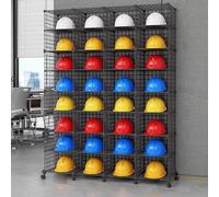 Large Capacity Helmet Display Shelf For Store, Movable Hard Hat Holder For Bulk Storage, Industrial Hard Hat Organizer For Office/Plant/Garage(Black)(32 Grids)