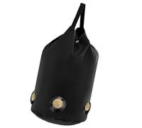 Large Capacity Horse Feed Bag for Barn Feeding Leather Suspended Feeder with Top Strap and Metal Loop, Multi Hole Openings for Stall Use Horse Forage Feeder Bag Suspended Feed Stall Barn Multi Hole
