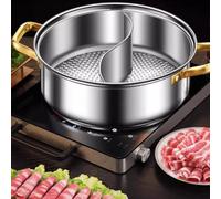 Large Capacity Hotpot with Divider, Chinese Hot Pot Cooker, Non-Stick Shabu Shabu Pot, Silver, Home, Dining, Commercial, Gatherings(30cm)