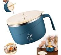 Large Capacity Instant Noodle Bowl, 1350ml Double Wall Stainless Steel Ramen Bowl with Handle and Drains, Multi-Purpose Noodle Bowl with Lid, Portable Kitchen Mixing Bowls for Office/Home/Dorm (C)