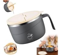 Large Capacity Instant Noodle Bowl, 1350ml Double Wall Stainless Steel Ramen Bowl with Handle and Drains, Multi-Purpose Noodle Bowl with Lid, Portable Kitchen Mixing Bowls for Office/Home/Dorm (B)