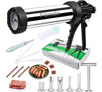 Large Capacity Jerky Gun Kit, Stainless Steel Beef Jerky Gun, Meat Gun with 5 Nozzles, Sausage Stuffer, Beef Jerky Maker，1 Meat Pusher, And 5 Cleaning Brushes，Perfect for Homemade Jerky and Sausages