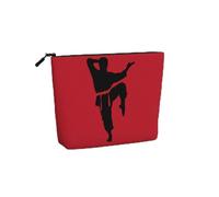 Large Capacity Karate Men Print Fake Hemp Makeup Bag,Toiletry Bag,Travel Bag Pouch with Zipper.