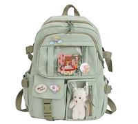Large Capacity Kawaii Backpack with Cute Bear Accessories, Multi Pocket Japanese School Bag for Teen Girls Green (Green)