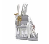 Large Capacity Kinfe Block Holer with Draining Tray, PP Knife Holder, Compartment Knife Storage Rack, Transparent Kitchen Knife Organizer for Chopping Board Dish Rack Chopsticks(Gray)