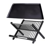 Large Capacity Kitchen Folding Dish Drainer Rack with Drip Tray - Black Plastic Dish Drying Rack for Kitchen Countertop Storage & Bowl Strainer - Space-Saving Design