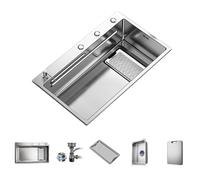 Large Capacity Kitchen Sink - Modern Single Bowl Workstation with Drainer and Drain Basket for Undermount or Topmount Installation