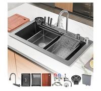 Large Capacity Kitchen Sink with Temperature Display, 75cm Single Bowl Multifunctional Accessories Included, Stylish & Durable Design for Modern Kitchens