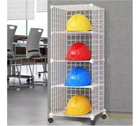 Large Capacity Kitchen Storage Holder, Stackable Multi-layer Hard Hat Holder with Wheels, for Retail Stores/Office/Factory(White,4 Grids)