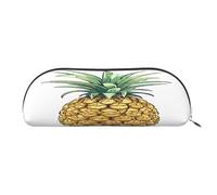 Large Capacity Leather Pencil Case For School & Work, Semi-Circle Makeup Bag For Cosmetics, Be A Pineapple, Durable Zippered Pen Pouch With Metallic Zipper, Organizer For Backpack, Briefcase, Purse