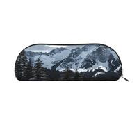 Large Capacity Leather Pencil Case For School & Work, Semi-Circle Makeup Bag For Cosmetics, Canadian Mountain Cliff, Durable Pen Pouch With Metallic Zipper, Organizer For Backpack, Briefcase, Purse