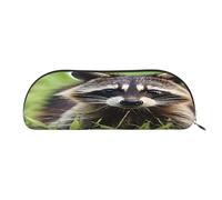 Large Capacity Leather Pencil Case For School & Work, Semi-Circle Makeup Bag For Cosmetics, Cute Raccoon, Durable Zippered Pen Pouch With Metallic Zipper, Organizer For Backpack, Briefcase, Purse