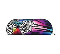 Large Capacity Leather Pencil Case For School & Work, Semi-Circle Makeup Bag For Cosmetics, Exotic Tribe Tie Dye Style, Durable Pen Pouch With Metallic Zipper, Organizer For Backpack, Briefcase, Purse