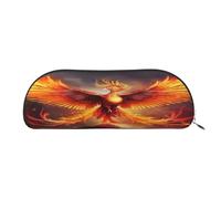 Large Capacity Leather Pencil Case For School & Work, Semi-Circle Makeup Bag For Cosmetics, Fantasy Phoenix, Durable Zippered Pen Pouch With Metallic Zipper, Organizer For Backpack, Briefcase, Purse