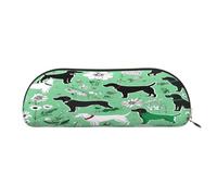 Large Capacity Leather Pencil Case For School & Work, Semi-Circle Makeup Bag For Cosmetics, Goat Frolic, Durable Zippered Pen Pouch With Metallic Zipper, Organizer For Backpack, Briefcase, Purse