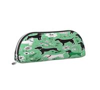 Large Capacity Leather Pencil Case For School & Work, Semi-Circle Makeup Bag For Cosmetics, Goat Frolic, Durable Zippered Pen Pouch With Metallic Zipper, Organizer For Backpack, Briefcase, Purse
