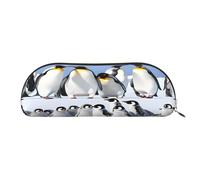 Large Capacity Leather Pencil Case For School & Work, Semi-Circle Makeup Bag For Cosmetics, Penguin, Durable Zippered Pen Pouch With Metallic Zipper, Organizer For Backpack, Briefcase, Purse
