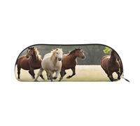 Large Capacity Leather Pencil Case For School & Work, Semi-Circle Makeup Bag For Cosmetics, Various Kinds Of Horses, Durable Pen Pouch With Metallic Zipper, Organizer For Backpack, Briefcase, Purse