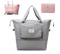 Large Capacity Lightweight Easy Folding Travel Bag, Waterproof Foldie Travel Bag Expandable, Dry Wet Separated Carry on Bags for Airplanes Women (Grey)