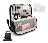 Large Capacity Make Up Bag, Handheld Travel Makeup Bag with Luggage Band, Portable Partitioned Cosmetic Bags for Women, Multipurpose Waterproof Leather Toiletry Bags for Home, Hotel, Traveling
