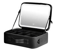 Large Capacity Makeup Bag - 14.5 Inch Cosmetic Organizer, Portable Zipper Toiletry Case, Travel Vanity Mirror Case | Built-in LED Lighting with Multiple, Black, Se référer au descriptif, Refer to