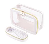 Large Capacity Makeup Bag, Clear Toiletry Bag with Zipper, Large Capacity Transparent Zipper Cosmetic Bag, Transparent Cosmetic Organizer Set for, White/Dark Grey , Consulte la descripción, See