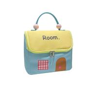 Large Capacity Makeup Bag, Dopamine Style, Cute and Practical Waterproof House Shaped Makeup Bag, Travel Toiletry Organizer with Handle and Compartments for Easy Storage (Blue and Yellow)