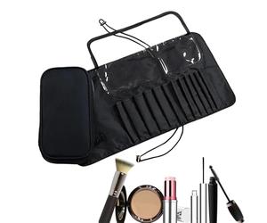 Large Capacity Makeup Bag - Travel Brush Organizer | Open Necessary with Brush Holder | Waterproof Roll Up Brush Case, Black, Please refer to the description, Please refer to description