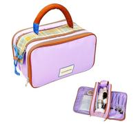 Large Capacity Makeup Cosmetic Toiletry Bags - Portable Organizer with Stylish Plaid Color - Blocking, Ideal for Travel & Storage，Purple