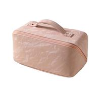 Large Capacity Makeup Zipper Pouch for Women, Purse Organizer Pouches with Handle, 7-Compartment Partitioning, Lipstick Holder Slots, Fixed Inner Pockets to Prevent Shifting(Pink)
