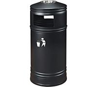 Large Capacity Metal Trash Can with Ashtray - 13.2 Gallon Durable Outdoor Litter Bin Cylindrical Waste Collector for Efficient Commercial Waste Management Black Garbage Can