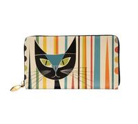 Large Capacity Mid-Century Modern Art Cat Print Fold Accordion Leather Wallet Id Card Holder Long Purse Multi-Function With Zipper Purse For Man Women Travel Wallet With Coin Receipt Pocket