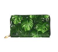 Large Capacity Monstera Deliciosa Banana Palm Print Fold Accordion Leather Wallet Id Card Holder Long Purse Multi-Function With Zipper Purse For Man Women Travel Wallet With Coin Receipt Pocket
