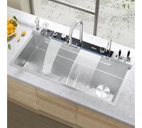 Large Capacity Multi-Functional Silver Kitchen Sink with Knife Holder & High-Pressure Spray Gun for Easy Food Preparation & Cleaning Perfect for Vegetable Washing