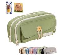 Large Capacity Multi-Layered Pencil Case Organizer, Back to School Wide-Opening Light Green Pencil Case, Durable Eco-Friendly Fabric Pen Pouch with Zipper, Office Student Essentials (Green)