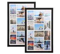Large Capacity Multi Picture Frame - Holds 14 4x6 Photos, Solid Wood Versatile Collage Display Frame with Acrylic Glass, Wall Mount, for Living Room Bedroom Office Gallery, Set of 2(Black)
